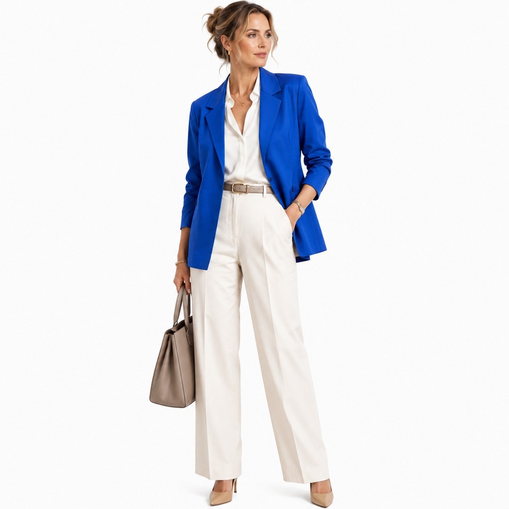 Misook Collection Blazer Womens L Royal Blue Notch Lapel Zip Pocket Career